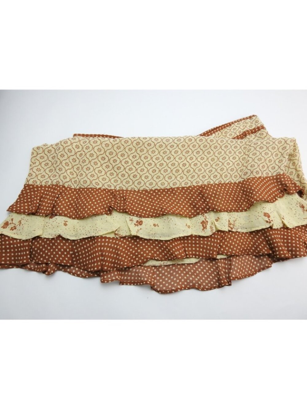 Vintage Moaakt Prairie Cottagecore Ruffle Midi Skirt Brown Cream Women's L - Picture 5 of 9
